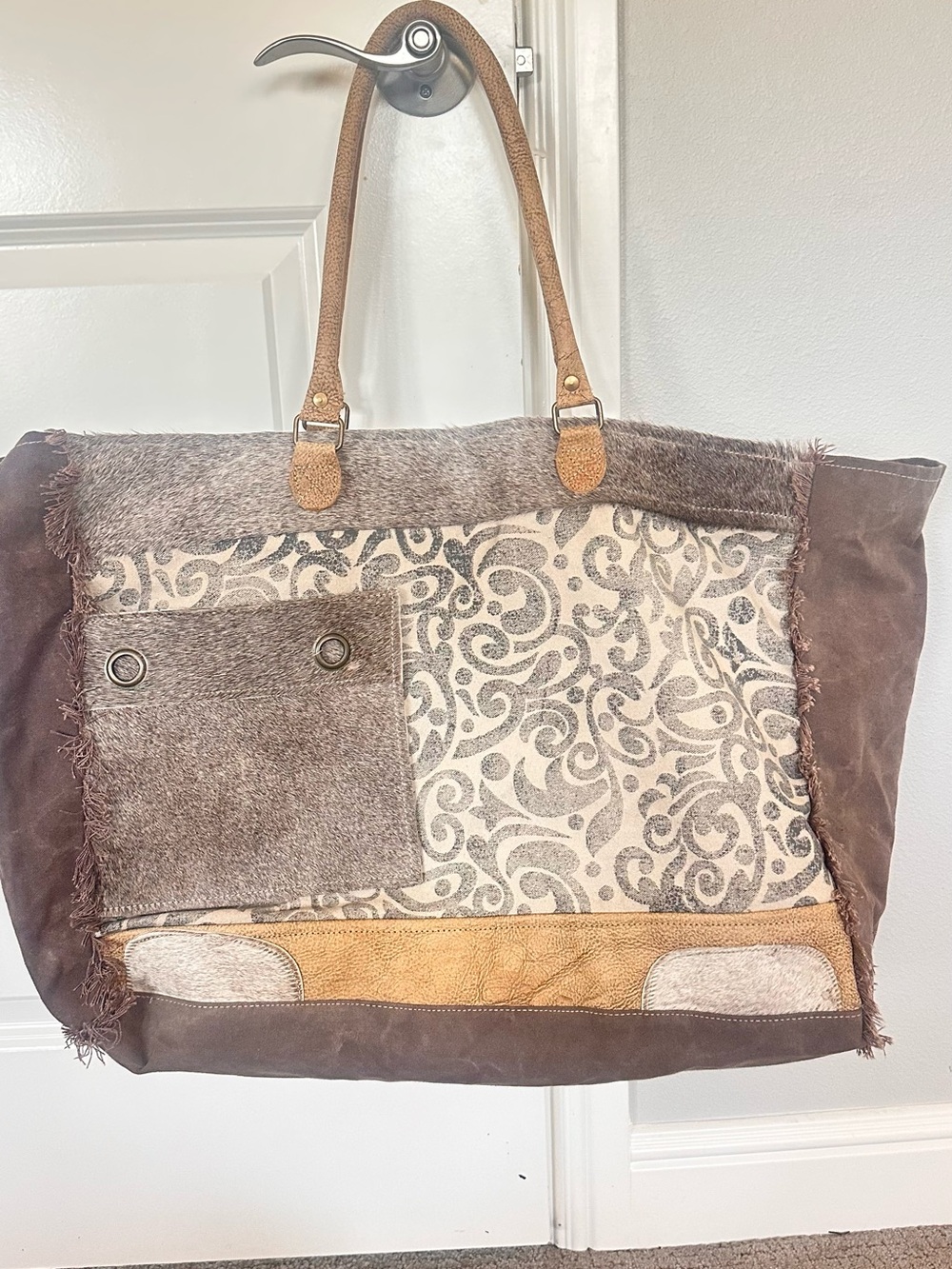 Myra Bag Cowhide Patchwork Weekender Tote